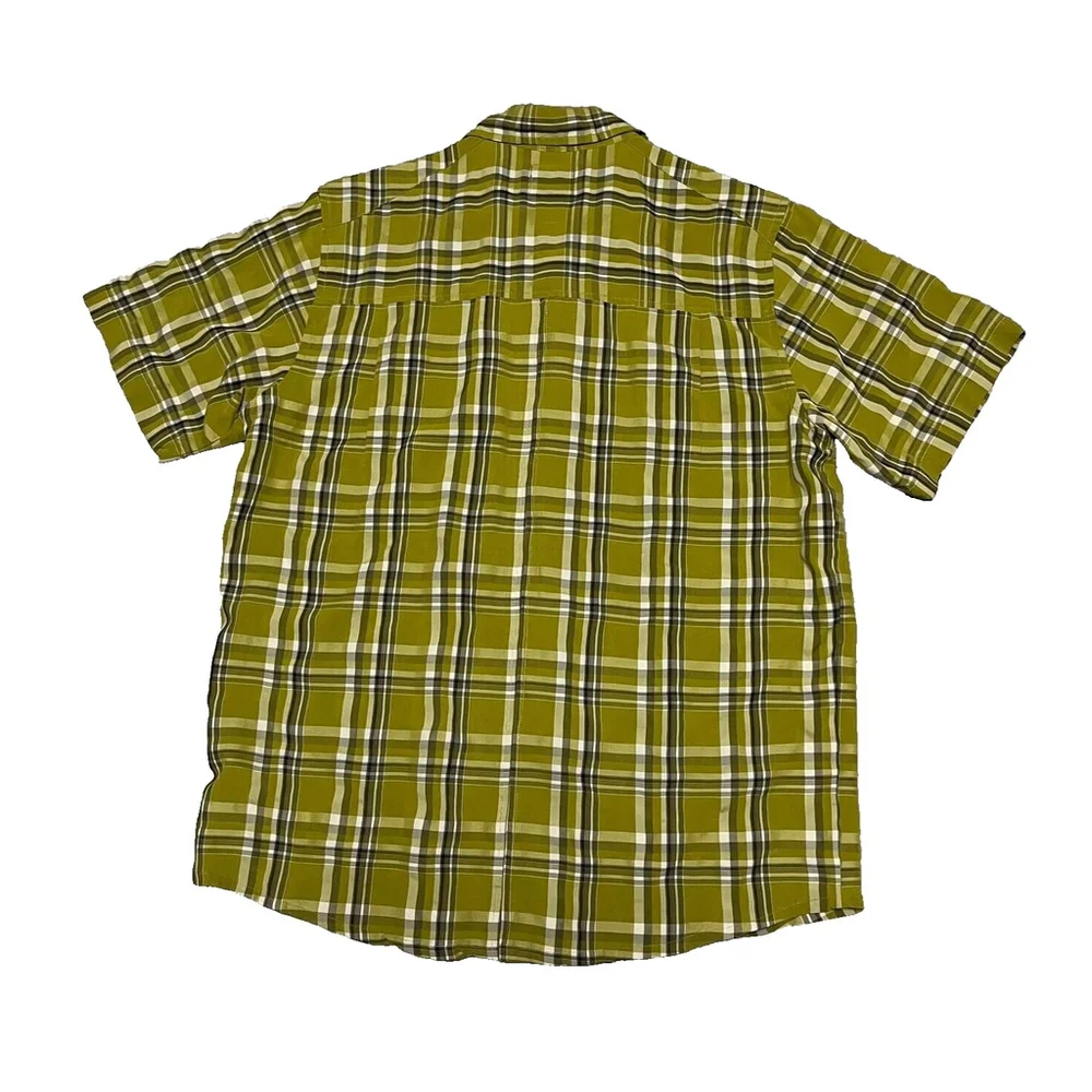 Prana Green Plaid Button Up Short Sleeve Shirt Size Large